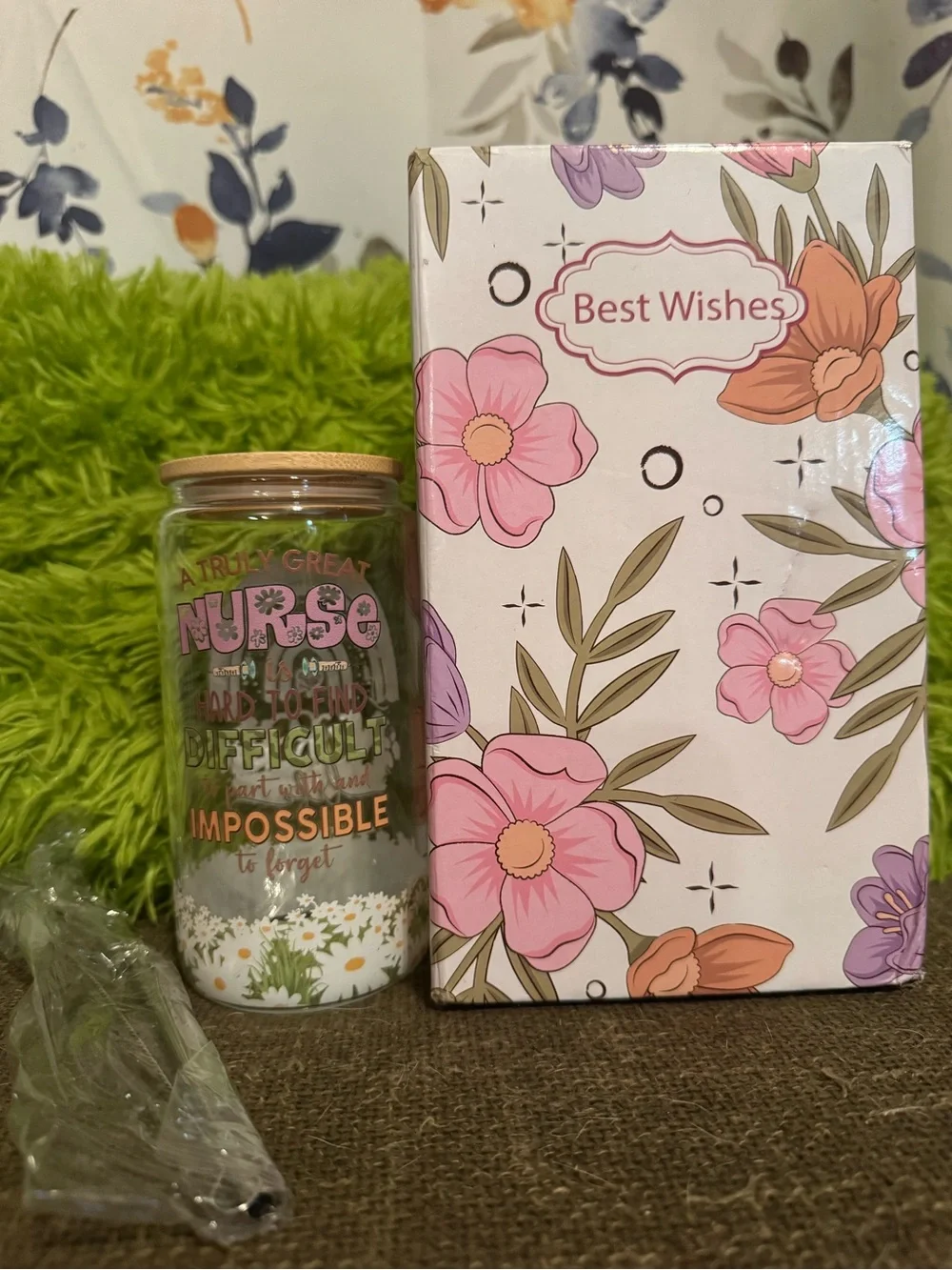 Nurse Appreciation Glass Tumbler with Bamboo Lid and Straw New In Box